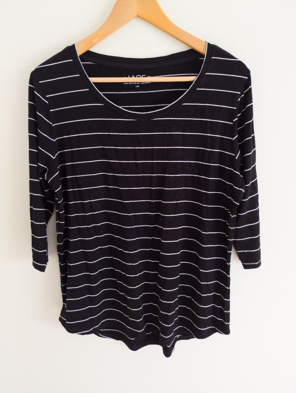 LNBF Leave Nothing But Footprints Black White Striped Bamboo Top Large
